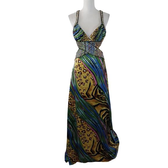 La Femme Vibrant Animal Print Maxi Dress - Picture 2 of 12